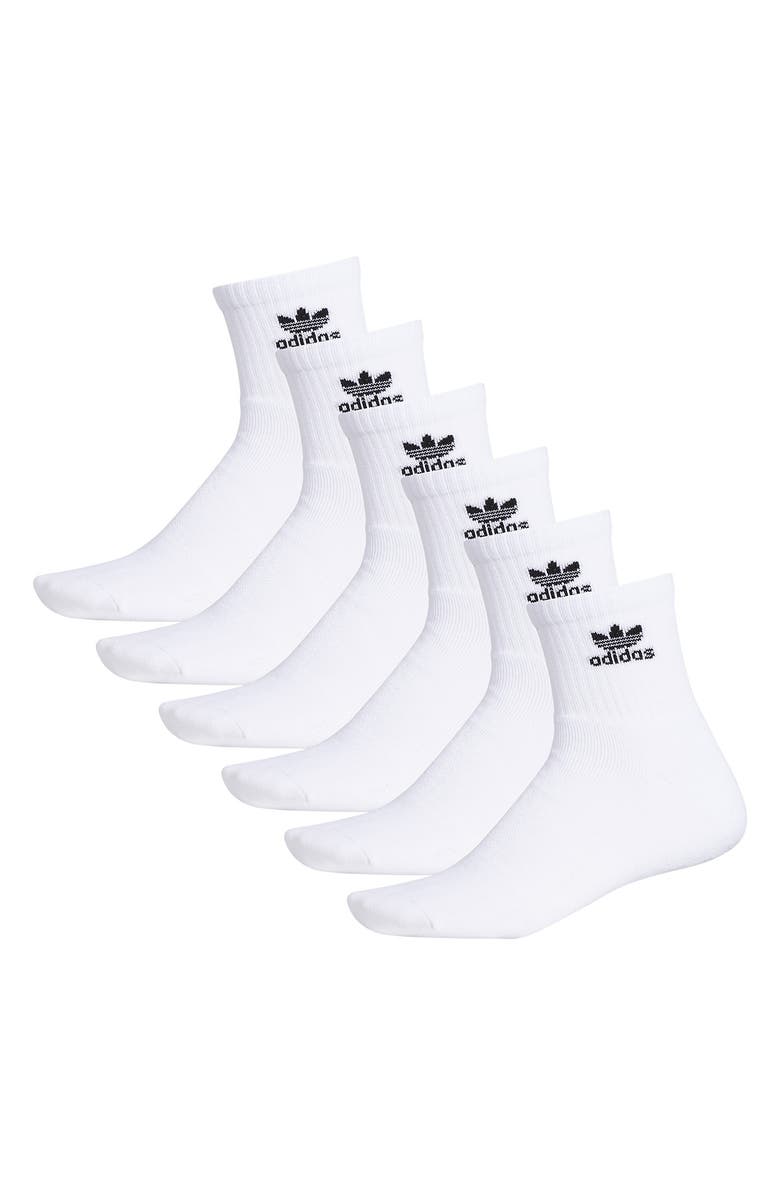 adidas Originals Trefoil 6-Pack Quarter Socks, Alternate, color, White