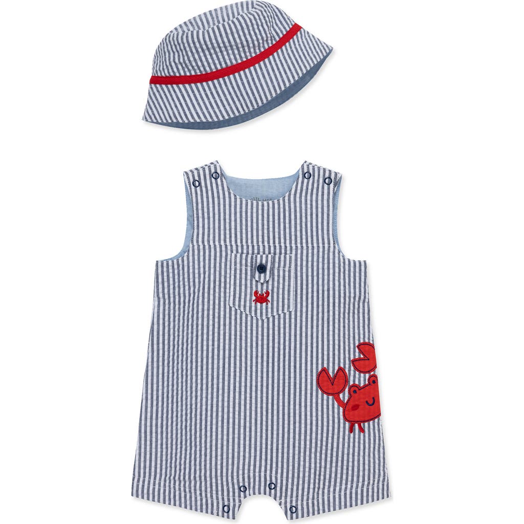 Shop Little Me Crab Sleeveless Romper & Bucket Hat Set In Blue
