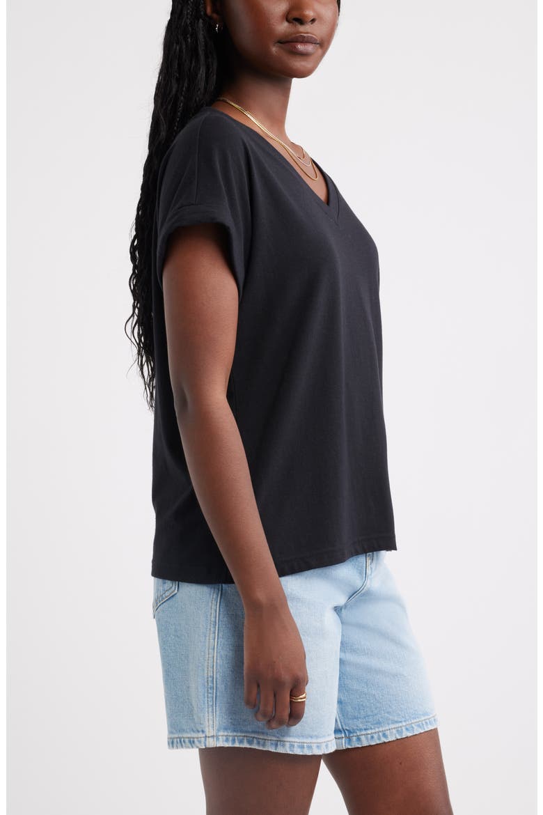 Roll Cuff V-Neck T-Shirt, Alternate, color, BLACK