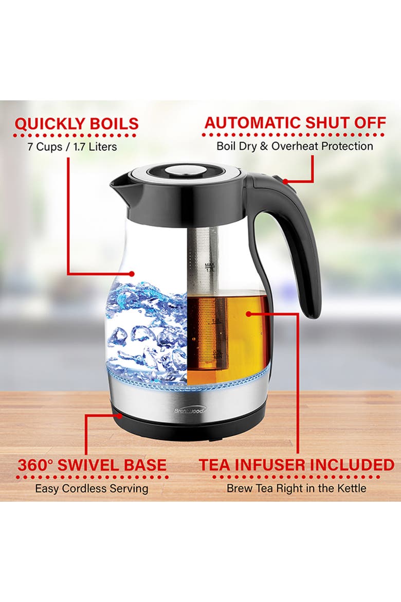 Glass 1.7 Liter Electric Kettle with Tea Infuser, Alternate, color, Black