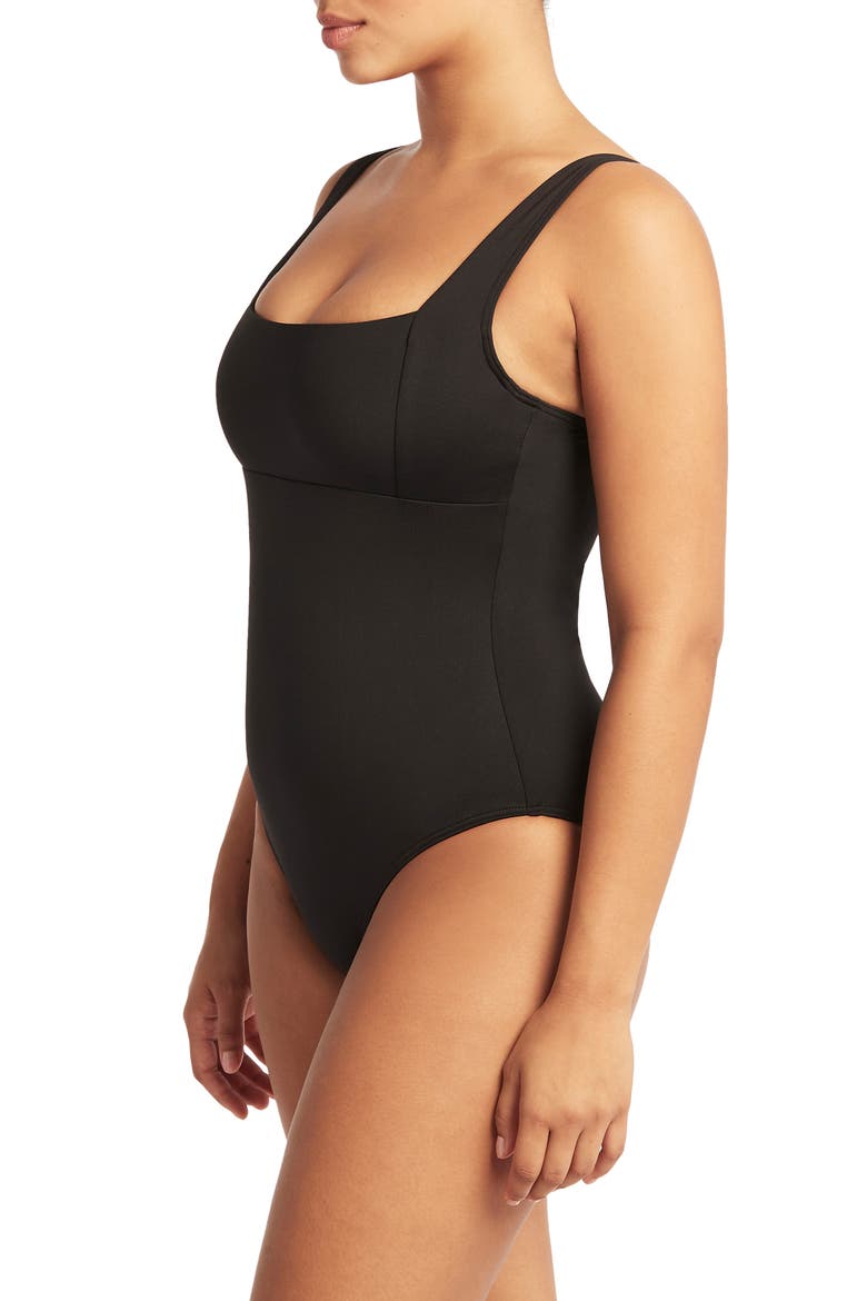 Square Neck One-Piece Swimsuit, Alternate, color, BLACK