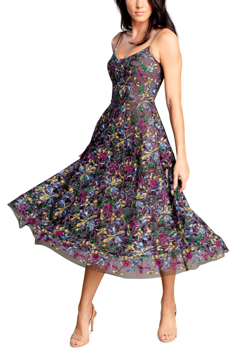 Uma Embroidered Fit & Flare Dress, Main, color, AMETHYST MULTI