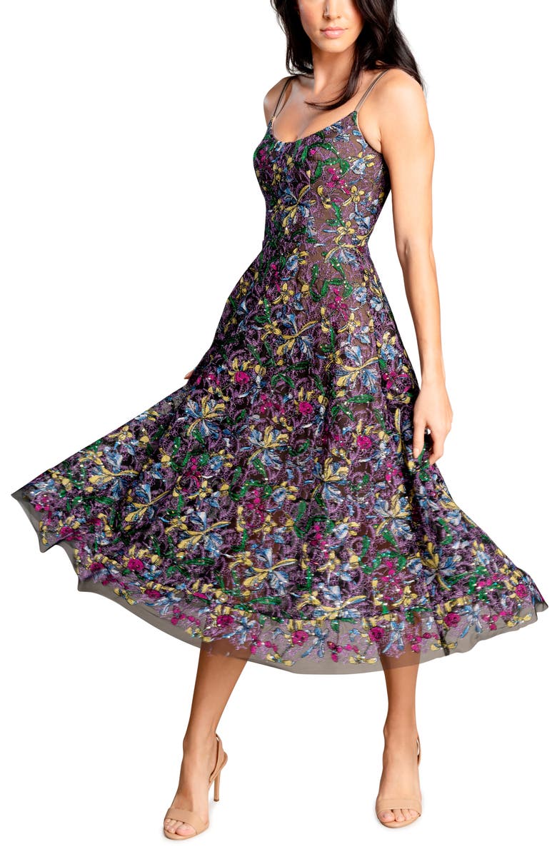 Dress the Population Uma Embroidered Fit & Flare Dress, Main, color,