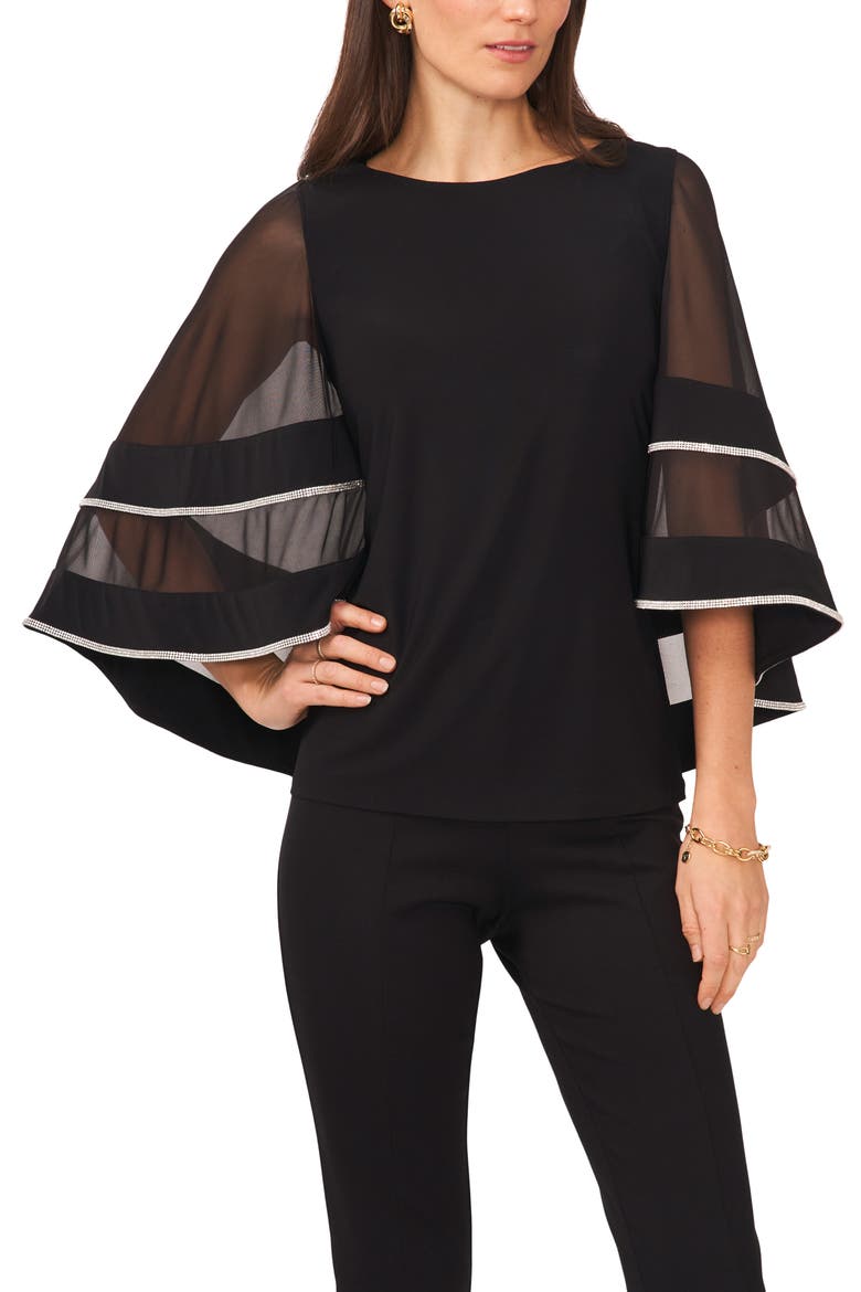 Illusion Cape Blouse, Main, color, BLACK