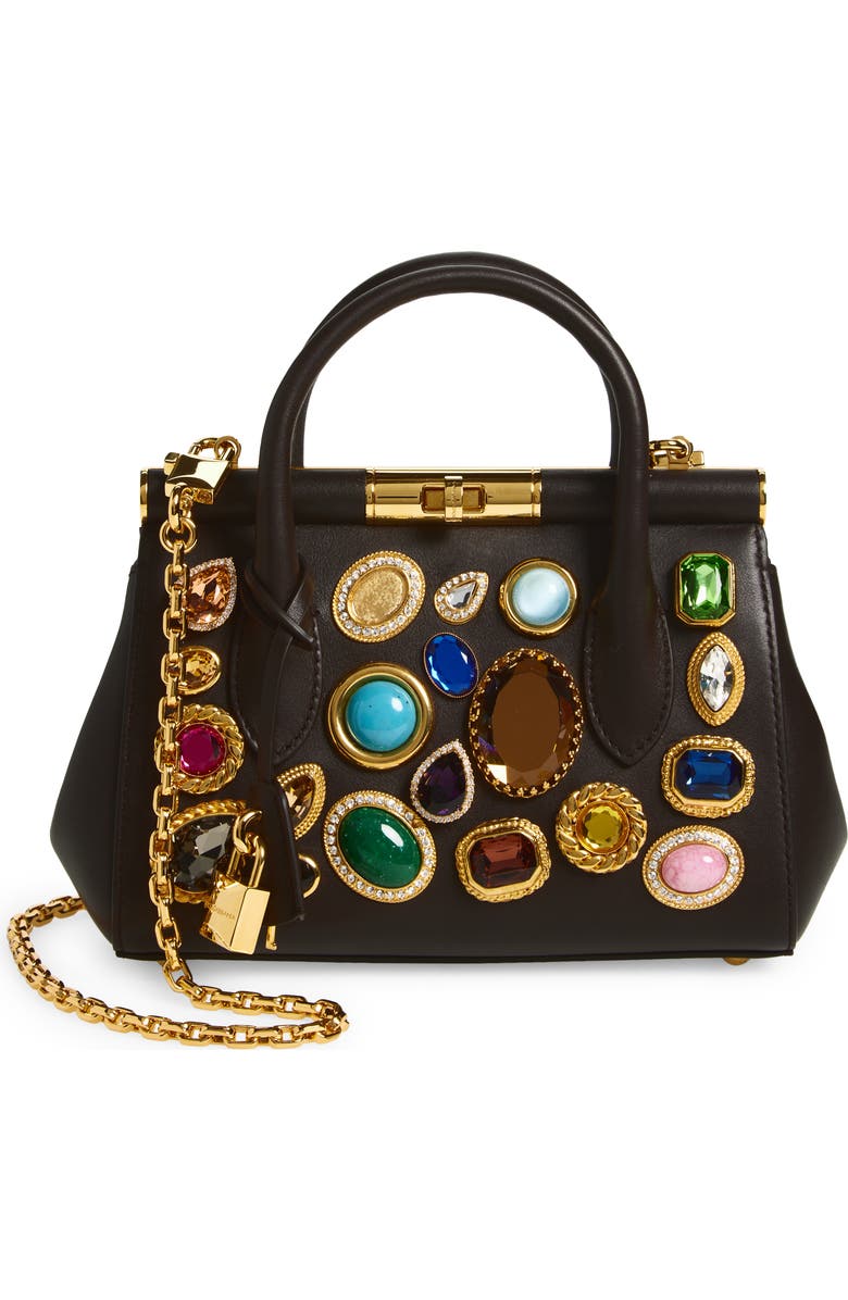 Dolce&Gabbana Marlene Embellished Leather Handbag, Main, color, 81300 Testa Di Moro