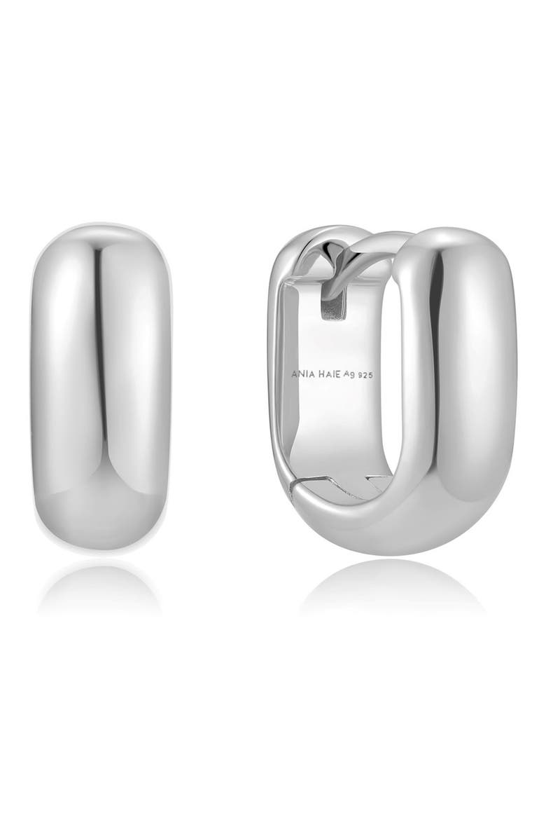 Mini U-Shaped Huggie Hoop Earrings, Main, color, SILVER