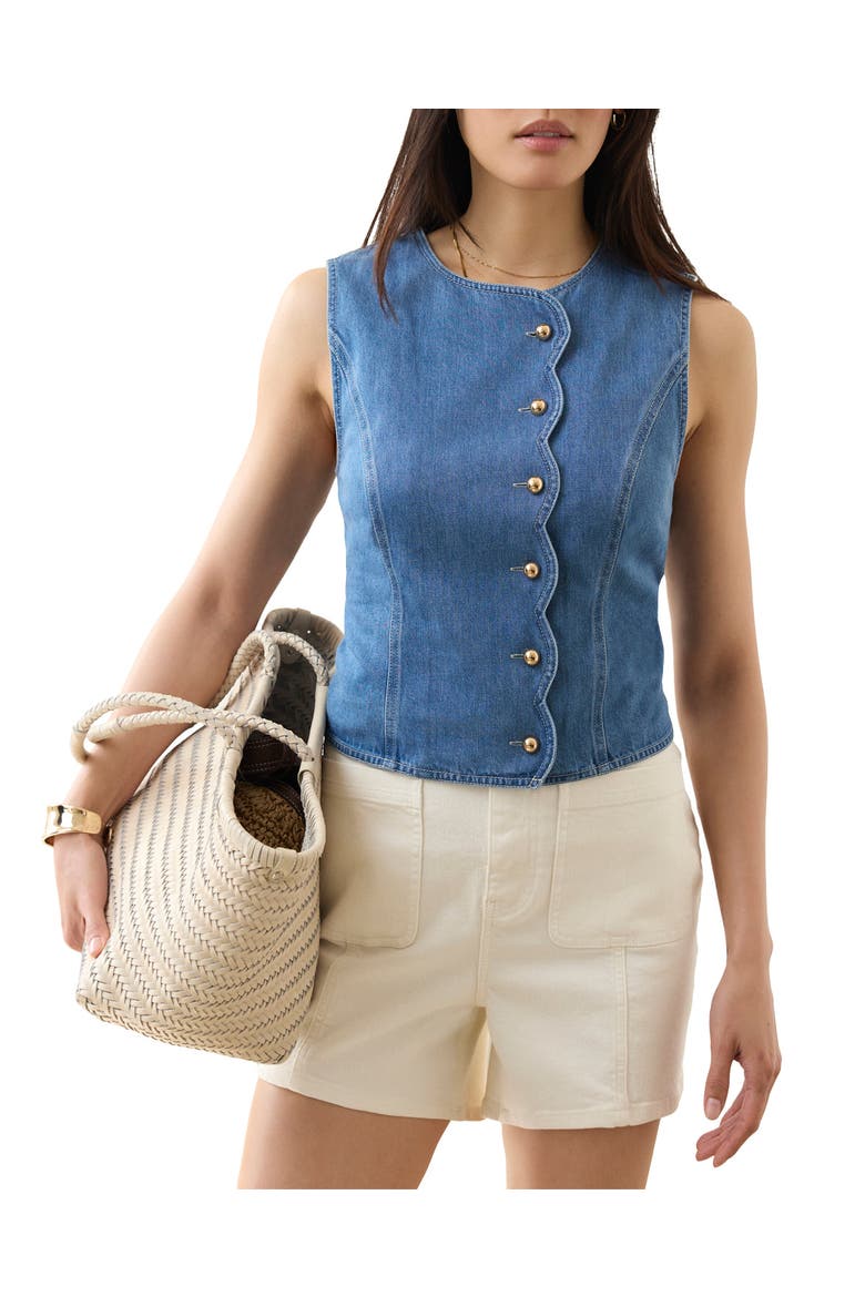 Denim Scallop Detail Waistcoat, Alternate, color, Blue
