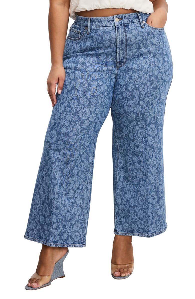 Good American Good Waist High Waist Crop Palazzo Jeans, Alternate, color, Hibiscus Bloom001
