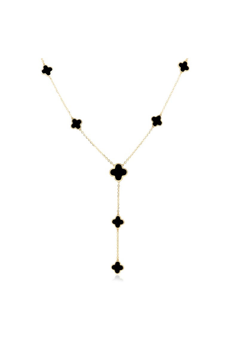 Onyx Clover Station Lariat Necklace, Main, color, Yellow Gold