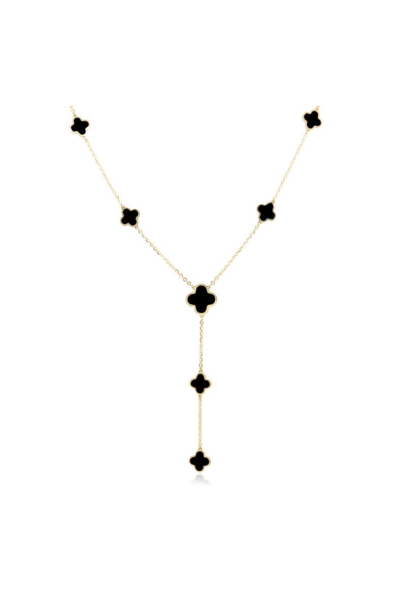 The Lovery Fine Jewelry Onyx Clover Station Lariat Necklace, Main, color, Yellow Gold