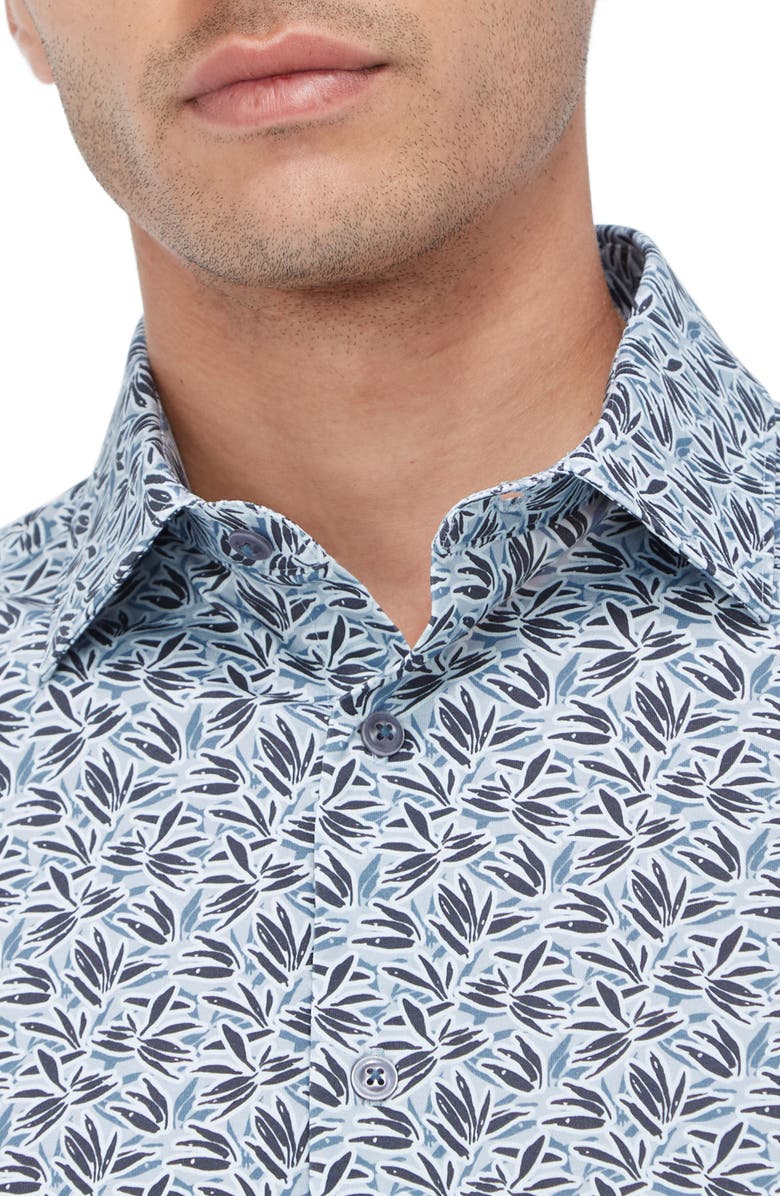 Bugatchi James OoohCotton<sup>®</sup> Leaf Print Button-Up Shirt, Alternate, color, Sage