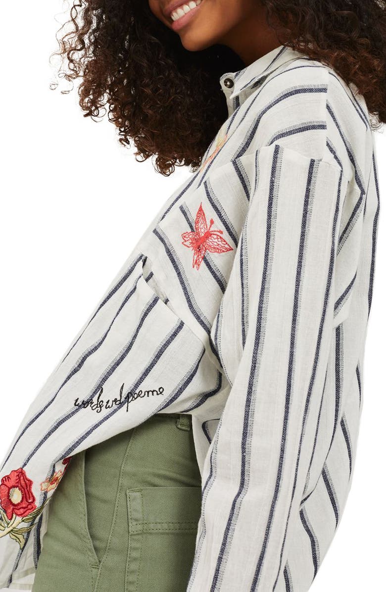 Topshop Floating Floral Embroidered Shirt, Alternate, color, 