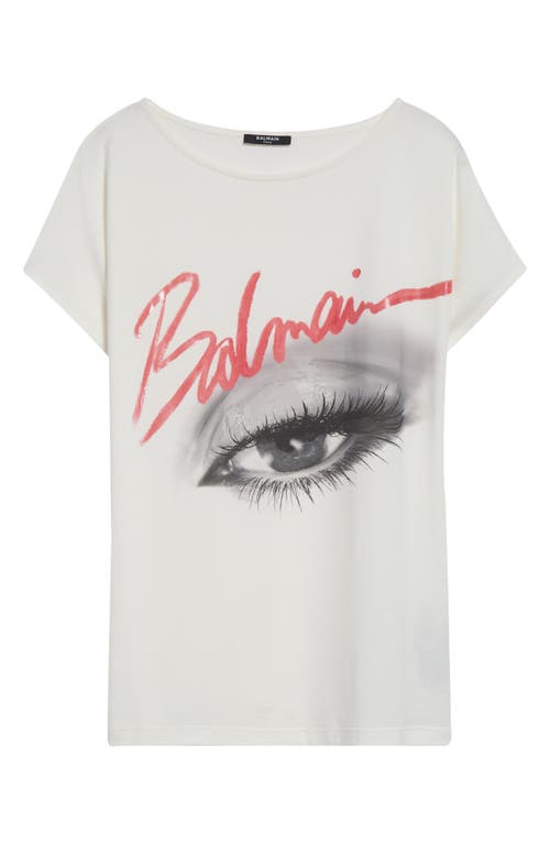 Shop Balmain Eye Boat Neck Graphic T-shirt In White Multi
