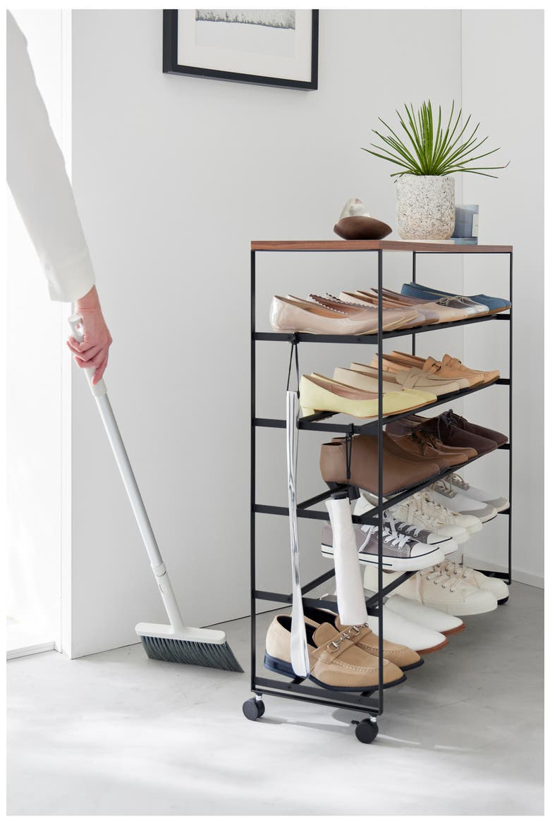 5-Tier Rolling Shoe Rack, Alternate, color, BLACK
