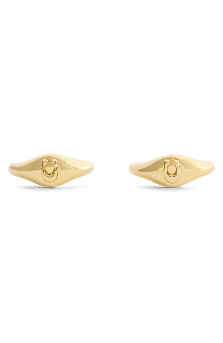 COACH Signet C Huggie Hoop Earrings, Alternate, color, Gold