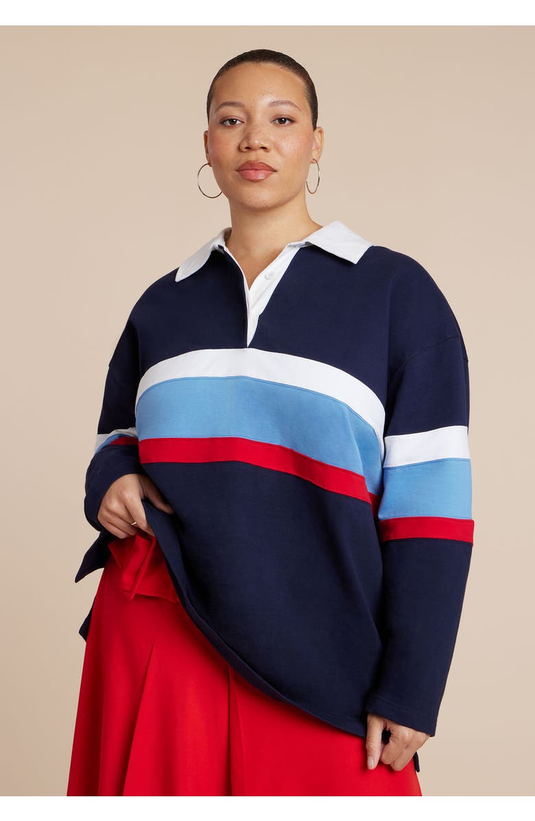 ELOQUII Striped Polo Shirt, Alternate, color, Navy Red And White Stripe