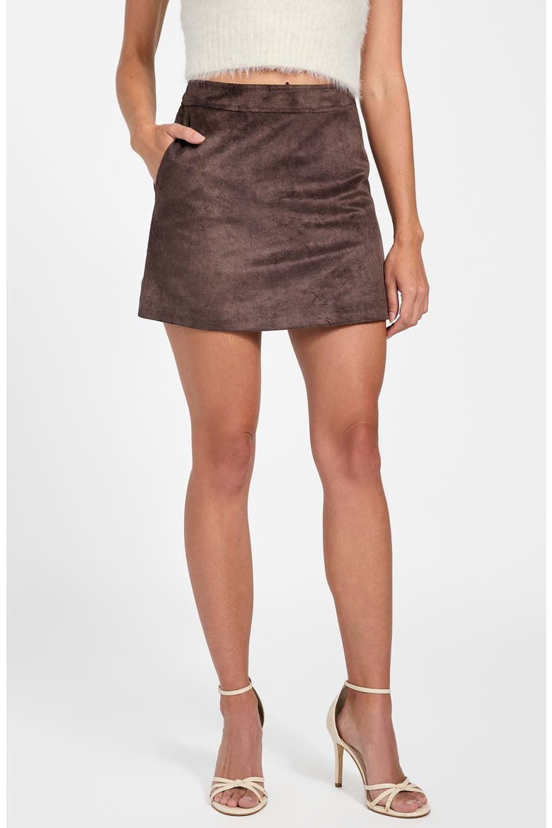 Camryn Faux Suede Miniskirt, Main, color, DARK BROWN