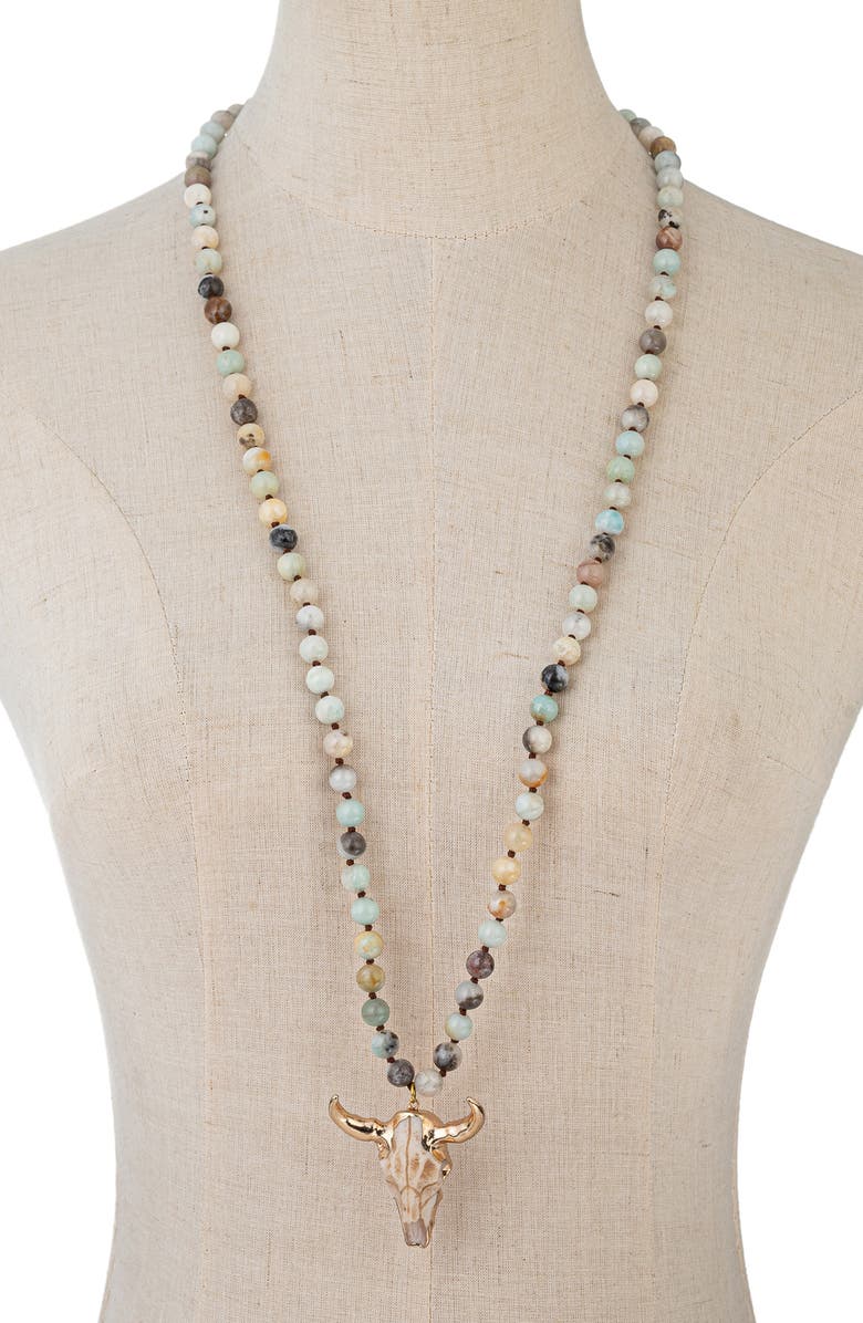 EYE CANDY LOS ANGELES Men's Owven Amazonite Bull Pendant Necklace, Alternate, color, Gold