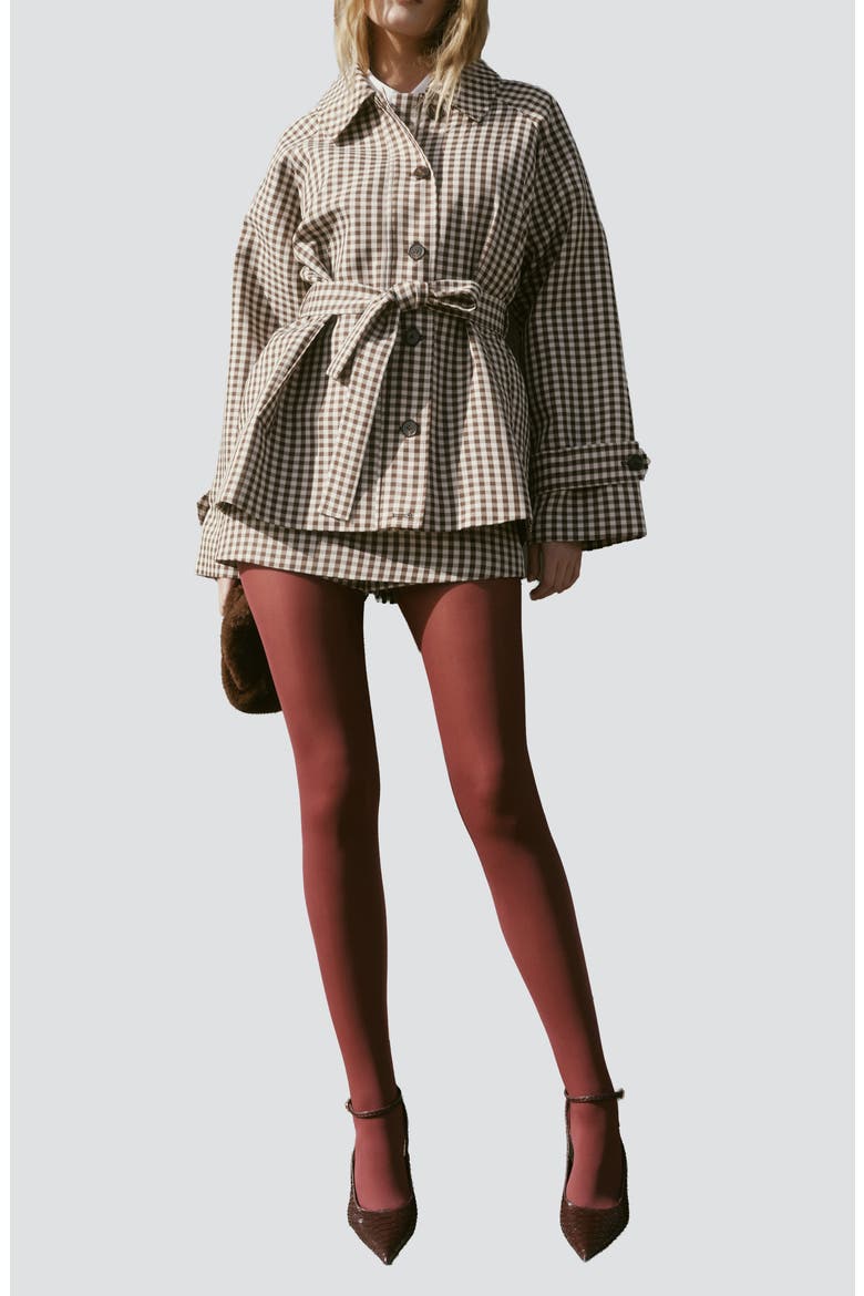 Emily Gingham Skort, Alternate, color, BROWN BEIGE