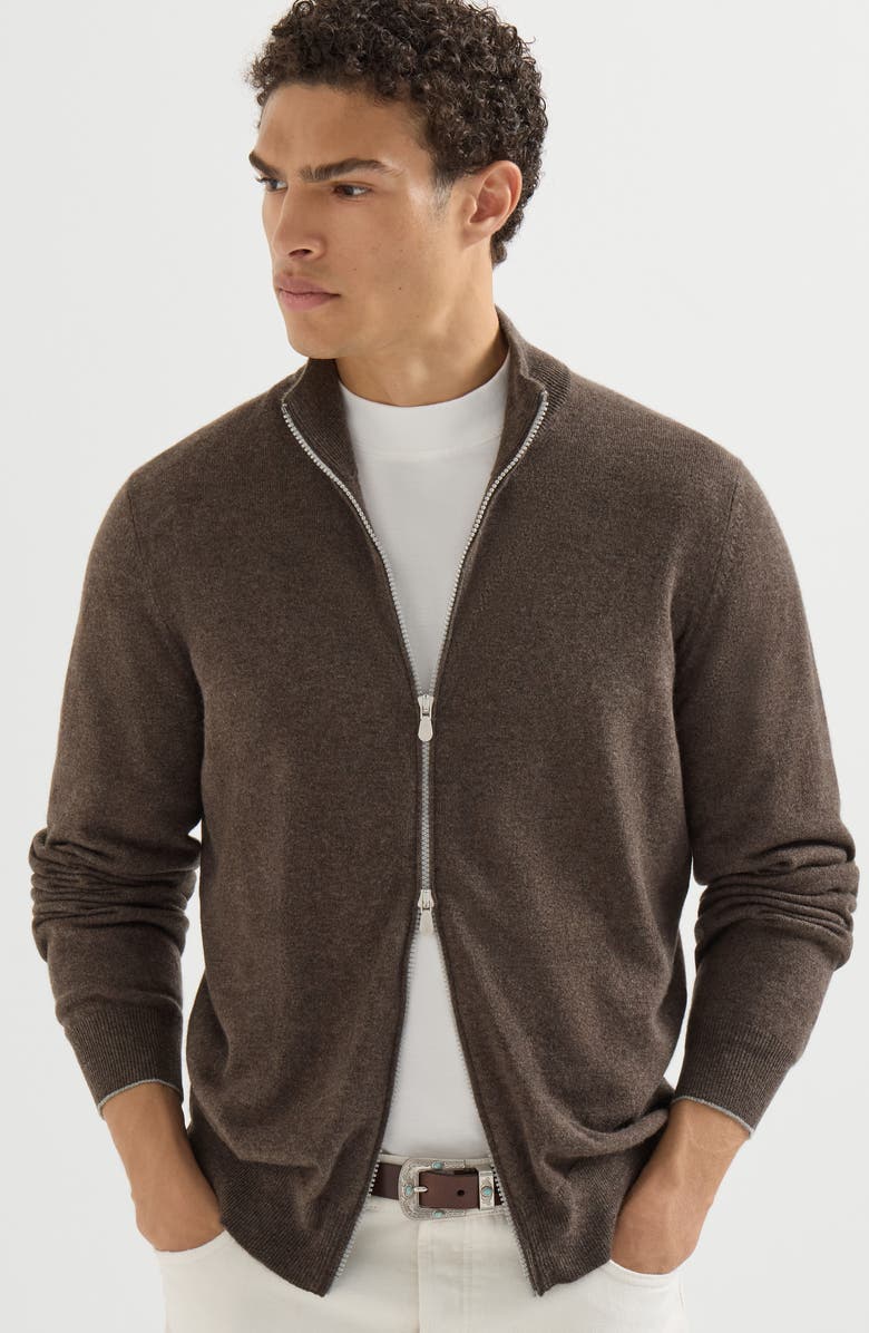 Brunello Cucinelli Cashmere high-neck cardigan with zipper, Alternate, color, Light Grey