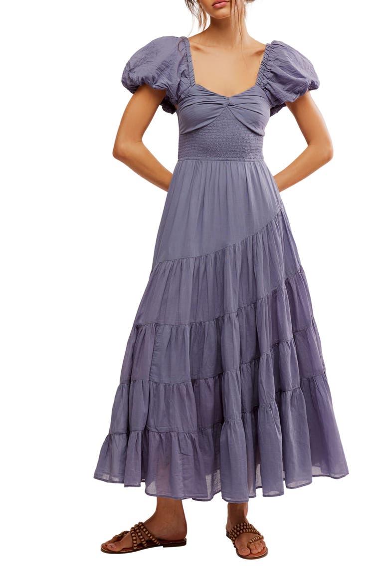 Sundrenched Smocked Puff Sleeve Maxi Dress, Main, color, BLUE GRANITE