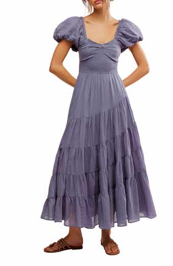 Free People Sundrenched Smocked Puff Sleeve Maxi Dress