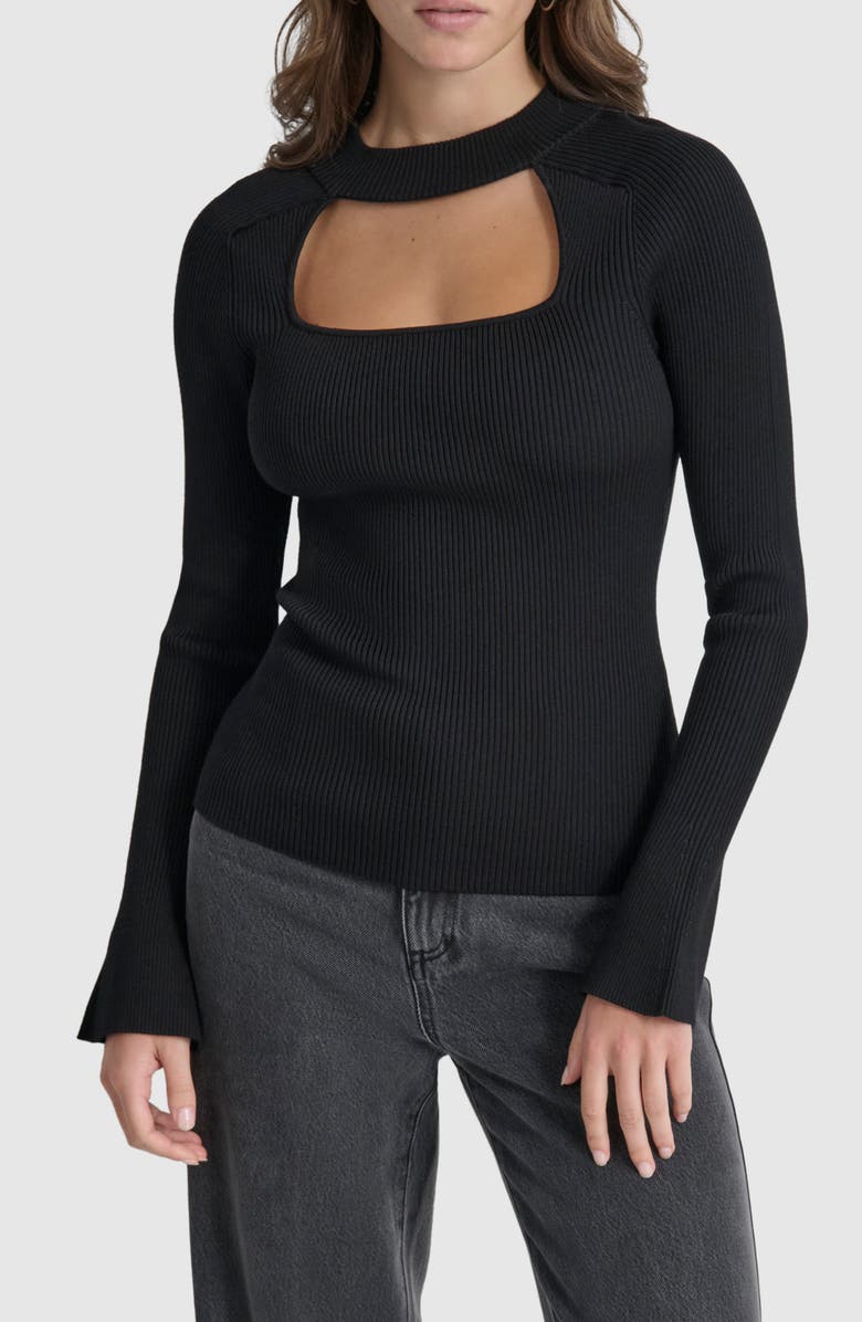 DKNY Cutout Bell Sleeve Sweater, Main, color, 