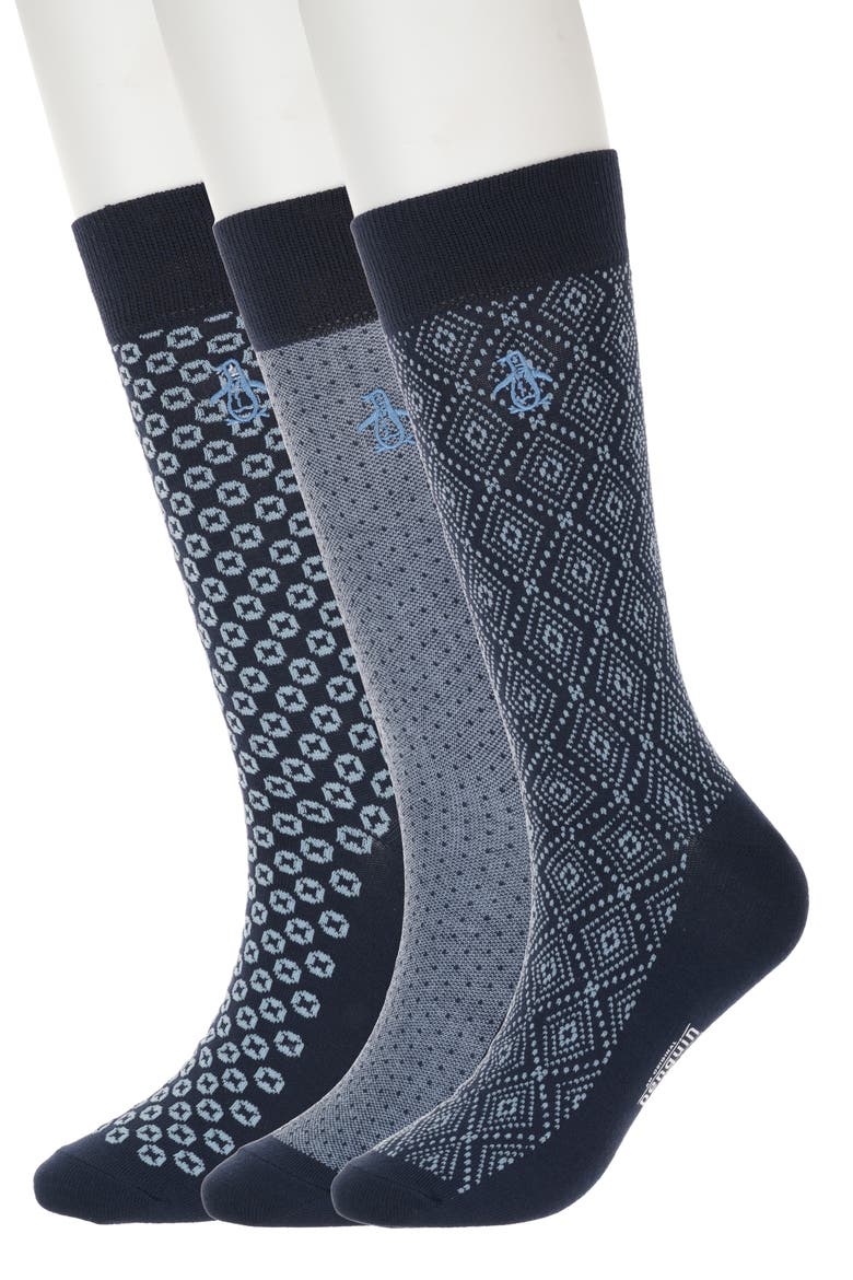 Diamond Lattice Assorted 3-Pack Crew Socks, Main, color, NAVY