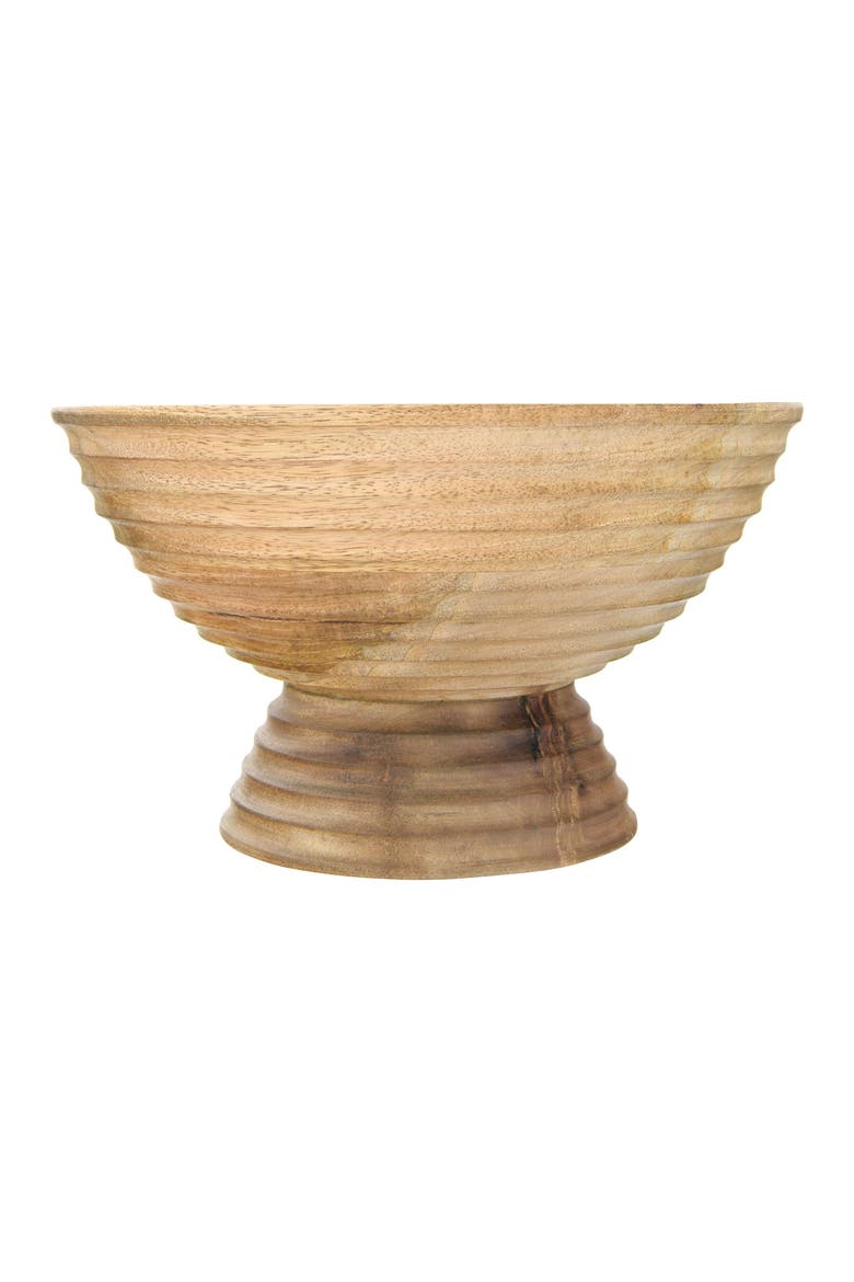 Ridged Mango Wood Footed Bowl, Main, color, Brown