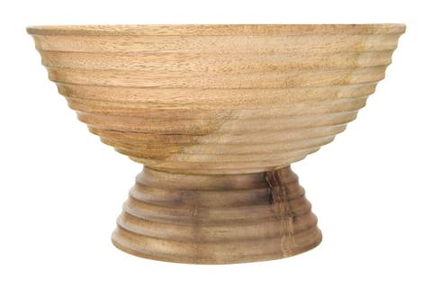 Ridged Mango Wood Footed Bowl