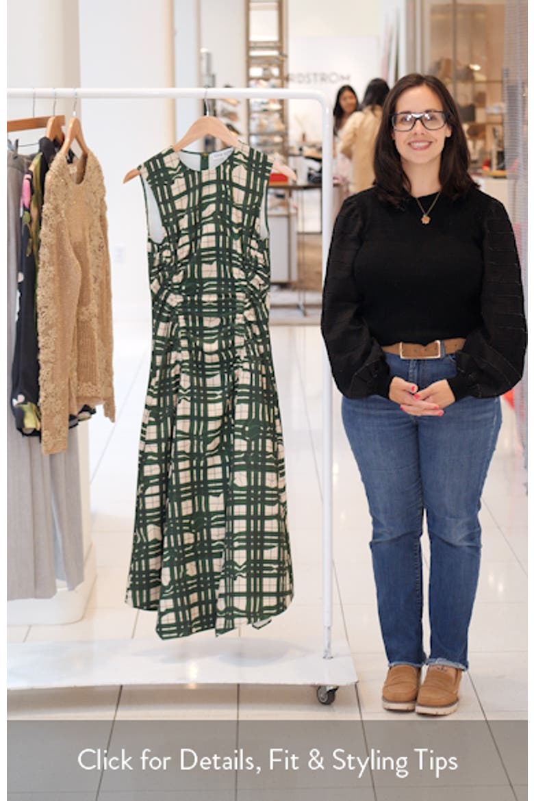 Check Ruched Sleeveless Midi Dress video