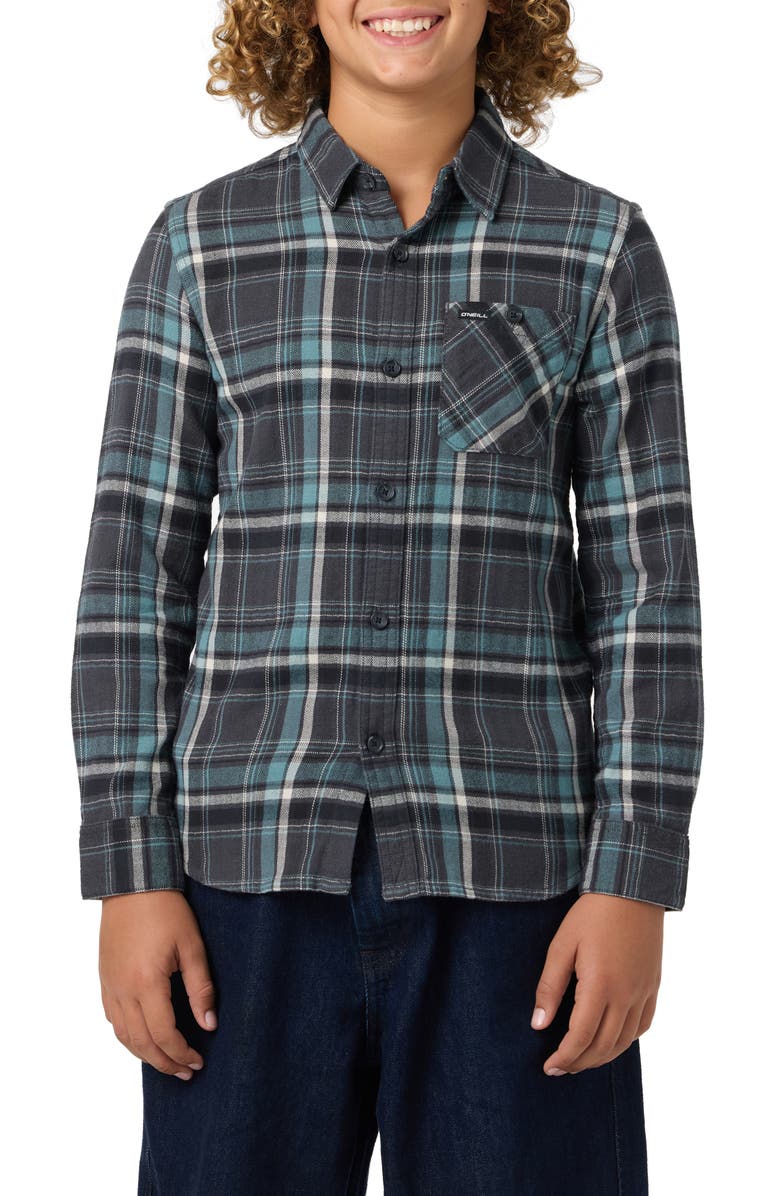 O'Neill Kids' Redmond Plaid Flannel Button-Up Shirt, Main, color, Graphite