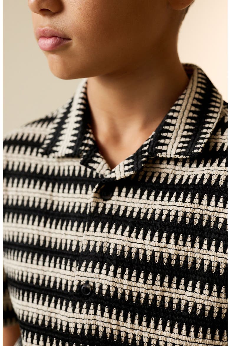 Kids' Stripe Button-Up Shirt, Alternate, color, BLACK