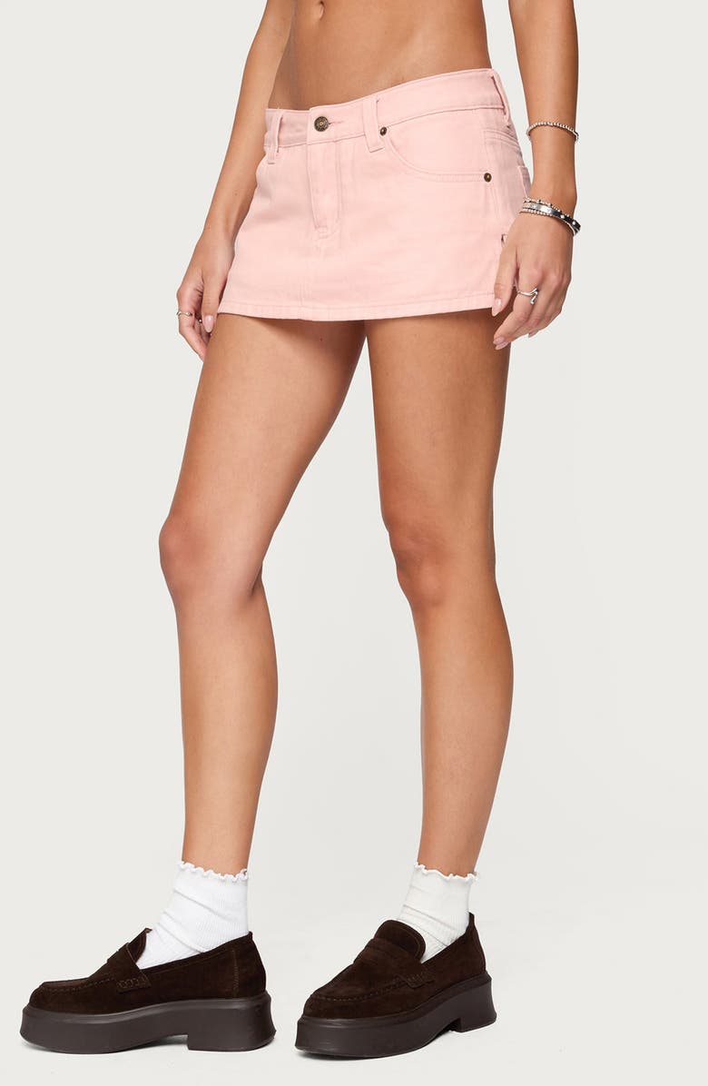 EDIKTED Sukie Low Rise Denim Miniskort, Alternate, color, Light-Pink