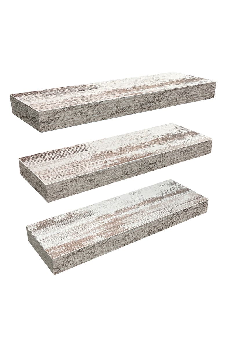 SORBUS Vintage White Floating Wall Shelf - Set of 3, Main, color, Vintage White