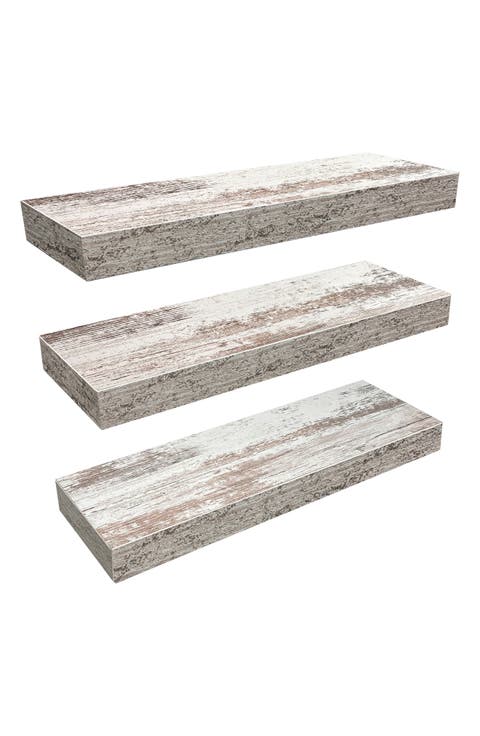 Vintage White Floating Wall Shelf - Set of 3