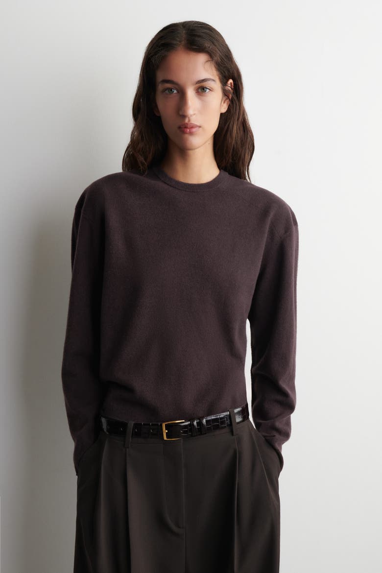Merino Wool Crew-neck Sweater, Main, color, DARK BROWN