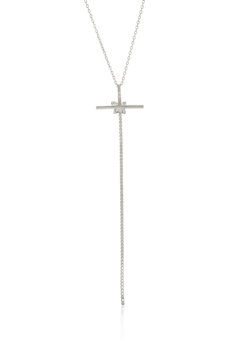 Cubic Zirconia Floral Cross Pendant Necklace, Alternate, color, WHITE