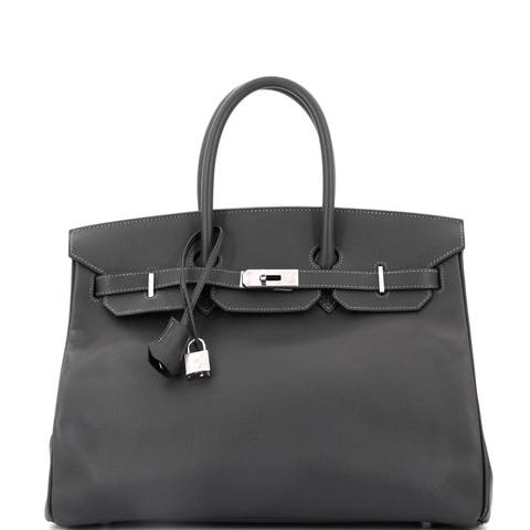 Birkin Handbag Grey Epsom with Palladium Hardware 35