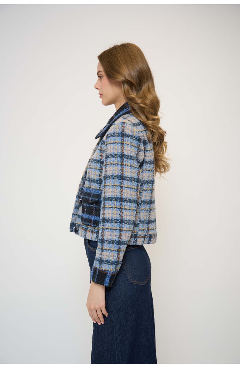 Central Park West Daphne Cropped Mixed Plaid Patch Pocket Jacket, Alternate, color, 