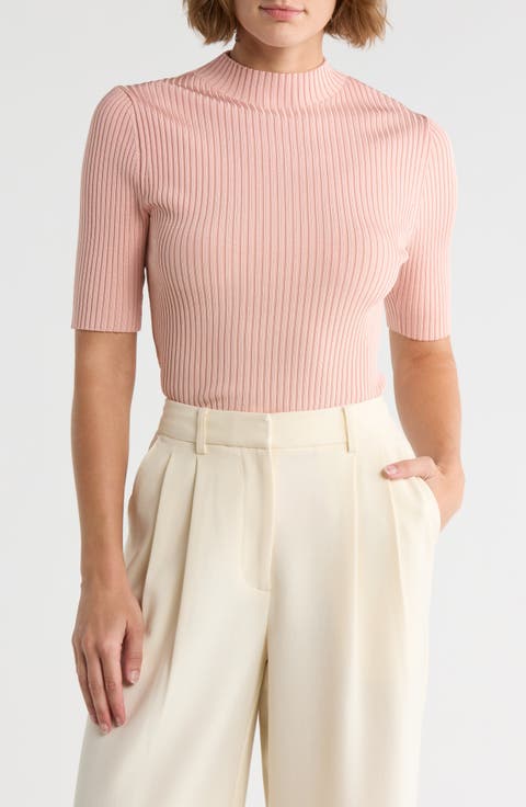 Funnel Neck Elbow Sleeve Sweater