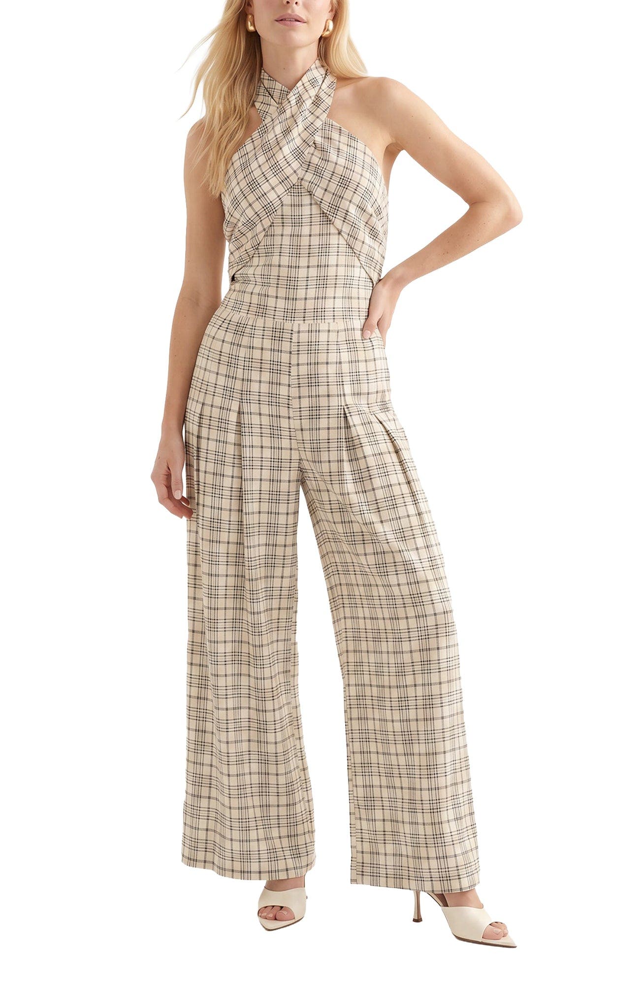 Lily and Lionel London Ardern Halterneck Check Culotte Jumpsuit