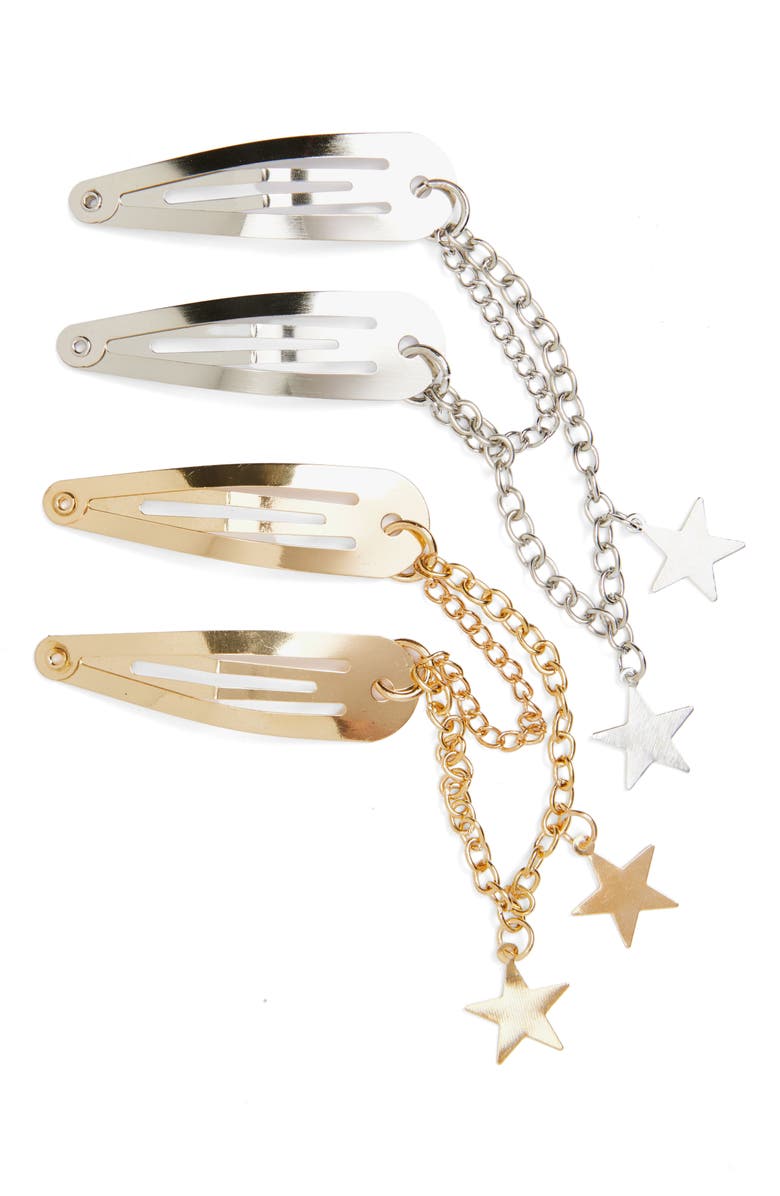 Tasha Star 4-Pack Snap Hair Clips, Main, color, Silver/ Gold
