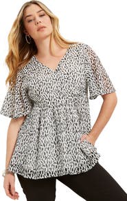 June + Vie Faux Wrap Fit And Flare Top