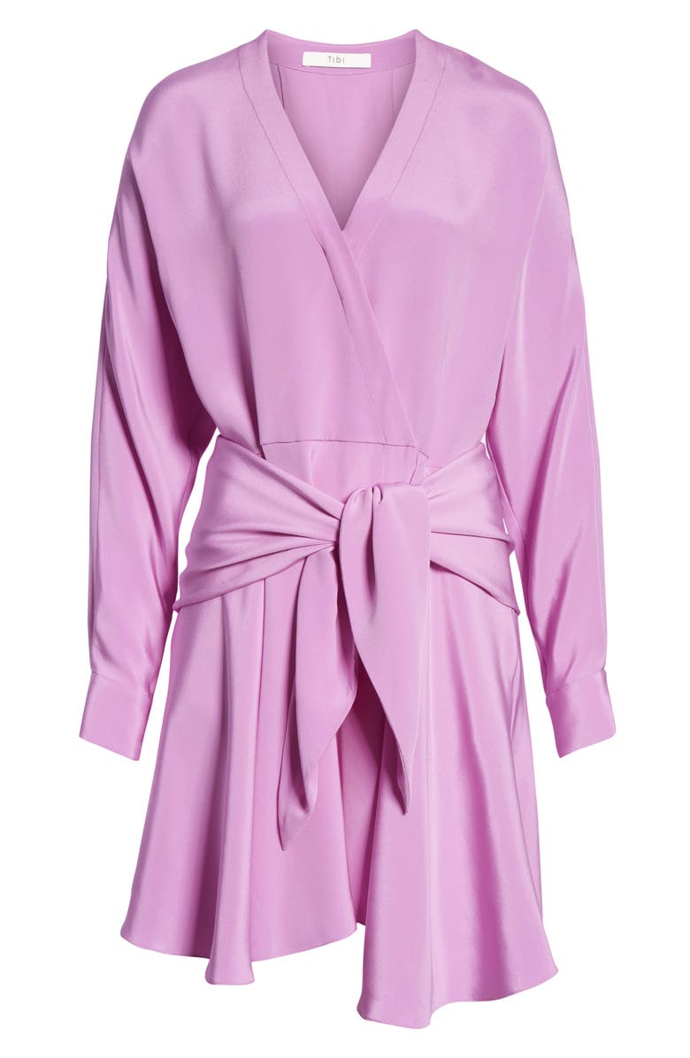 Tibi Shark Bite Hem Long Sleeve Silk Minidress, Alternate, color, 