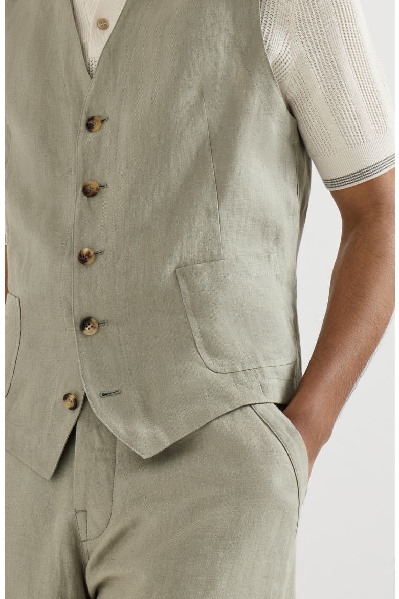 Linen micro chevron waistcoat, Alternate, color, Sage