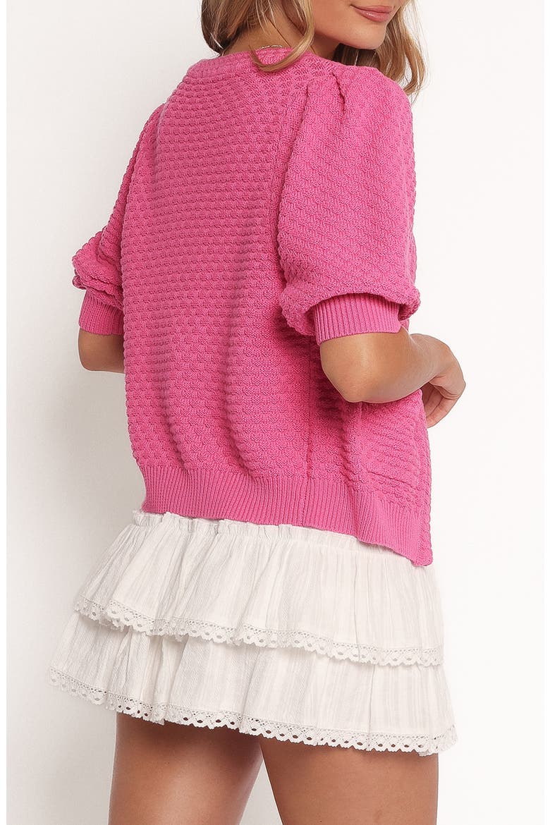 Greer Puffed Elbow Sleeve Cotton Cardigan, Alternate, color, HOT PINK