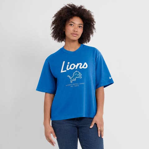 Women's Nike Blue Detroit Lions Essential Script Relaxed Boxy T-Shirt