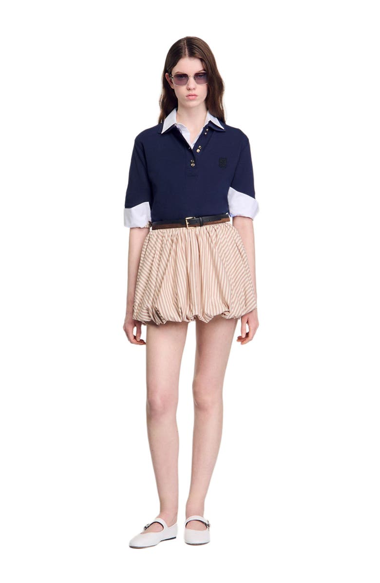 SANDRO Striped bubble skirt, Alternate, color, Sand / Camel