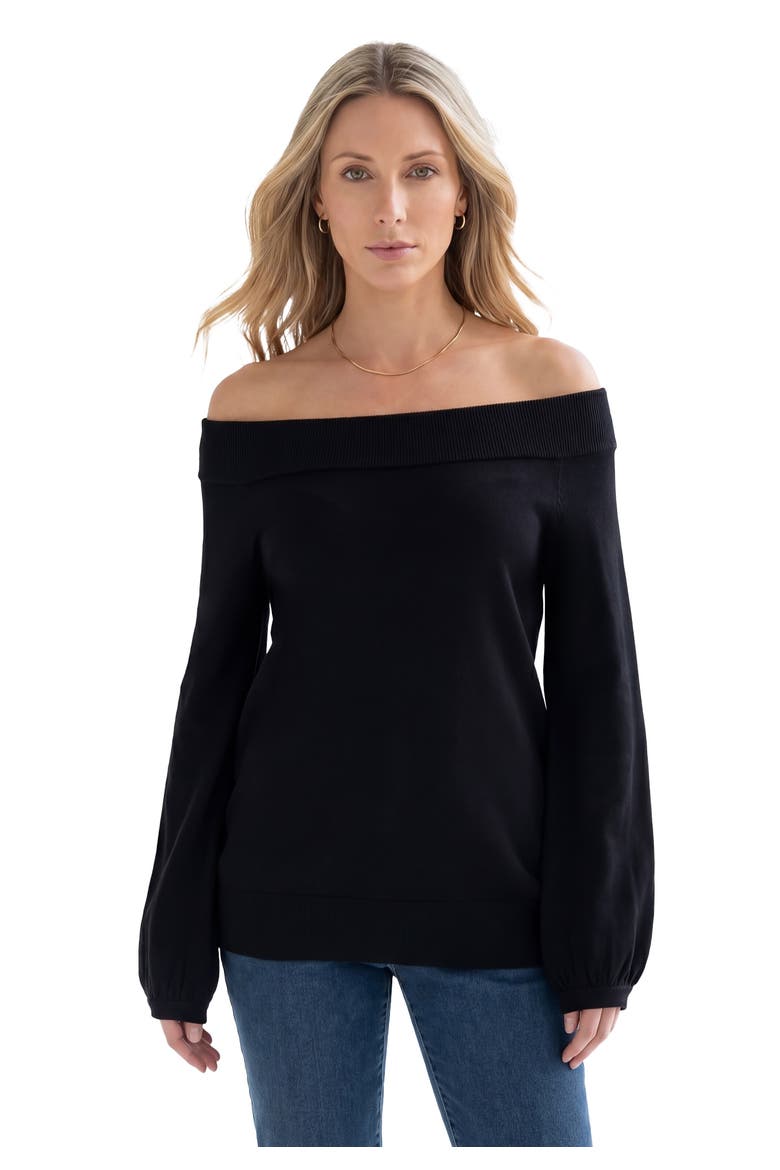 Off The Shoulder Blouson Sleeve Sweater, Main, color, BLACK
